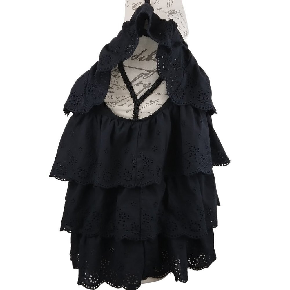 Andree |  Eyelet Ruffle Top Sleeveless Peasant Black Boho | Size L - Picture 2 of 5